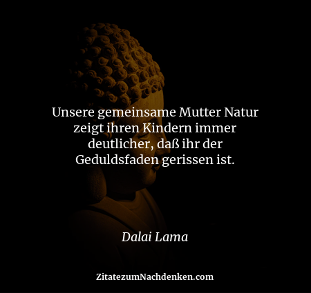 Unsere gemeinsame Mutter Natur zeigt ihren Kindern immer deutlicher, daß ihr der Geduldsfaden gerissen ist. - Dalai Lama